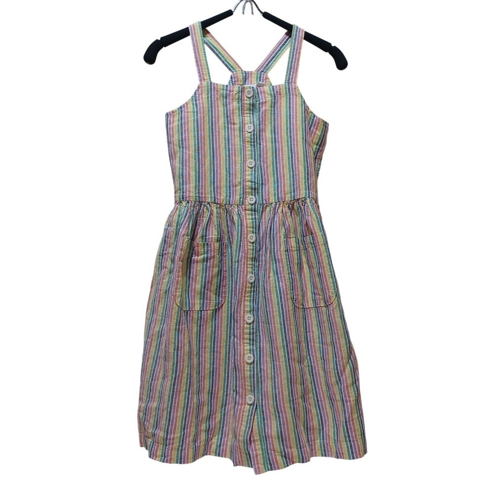 Gap‎ Kids Girls 10 Striped Linen Blend Pinafore Overall Dress Summer Pastel
